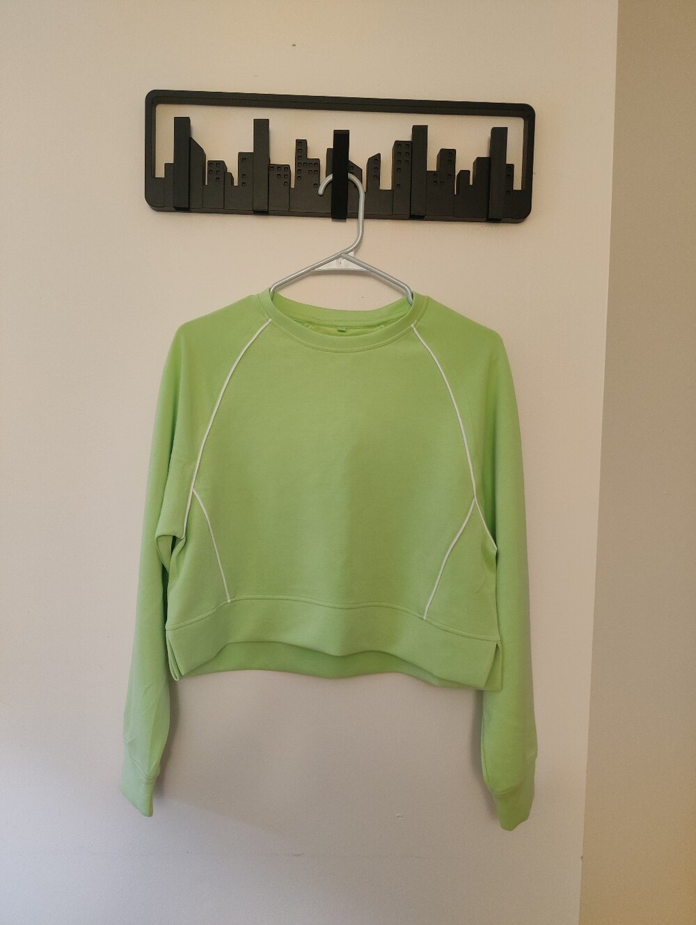 Zara Lime Green Cropped Sweatshirt with White Piping